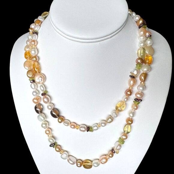 Honora 40" Freshwater Pearl & Gemstone Necklace w/ Earrings Citrine Smoky Quartz - Picture 4 of 16
